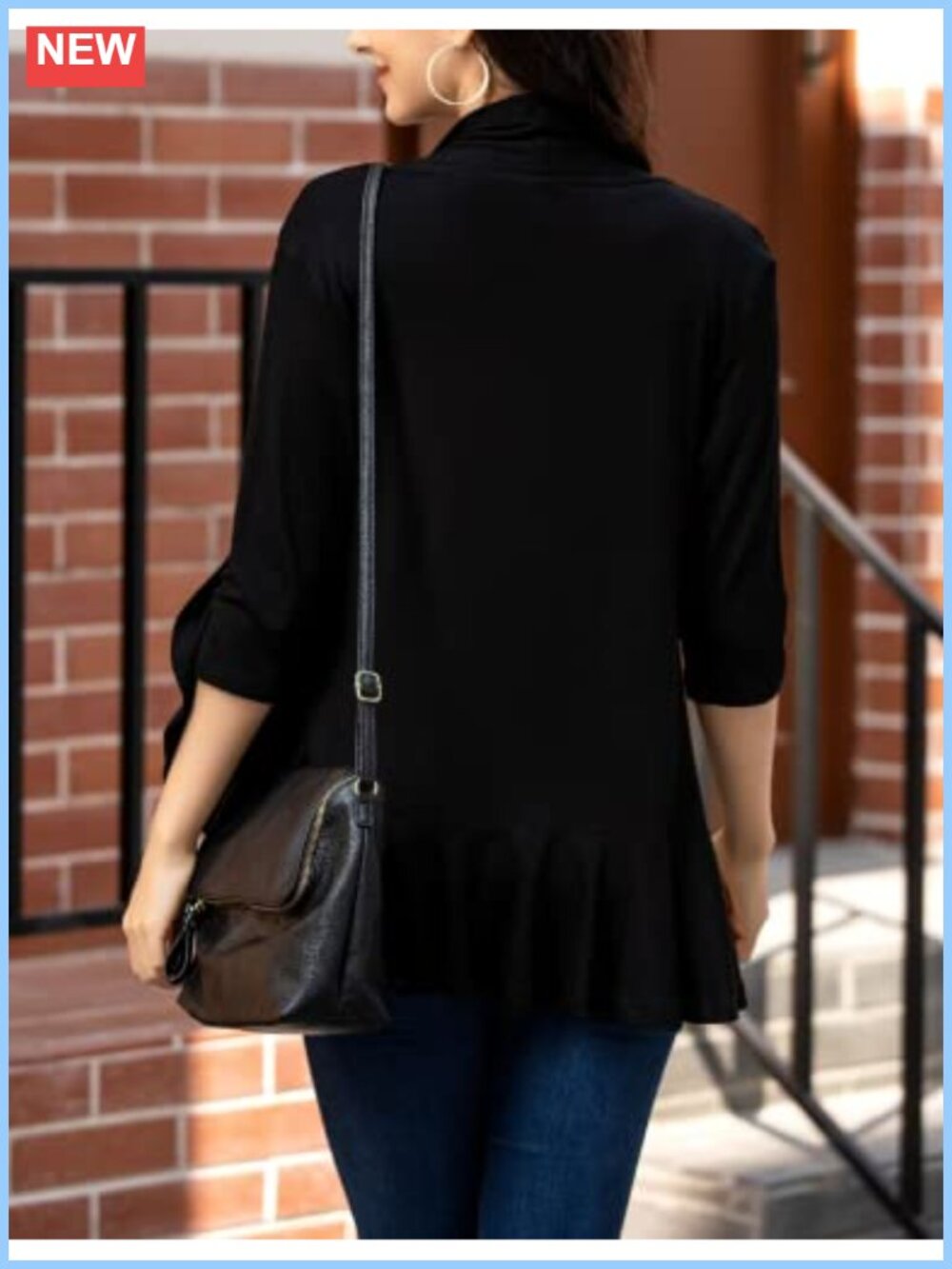 Lightweight Open Front Cardigan 3/4 Sleeve Ruffled Draped Ruffles - Picture 3 of 6